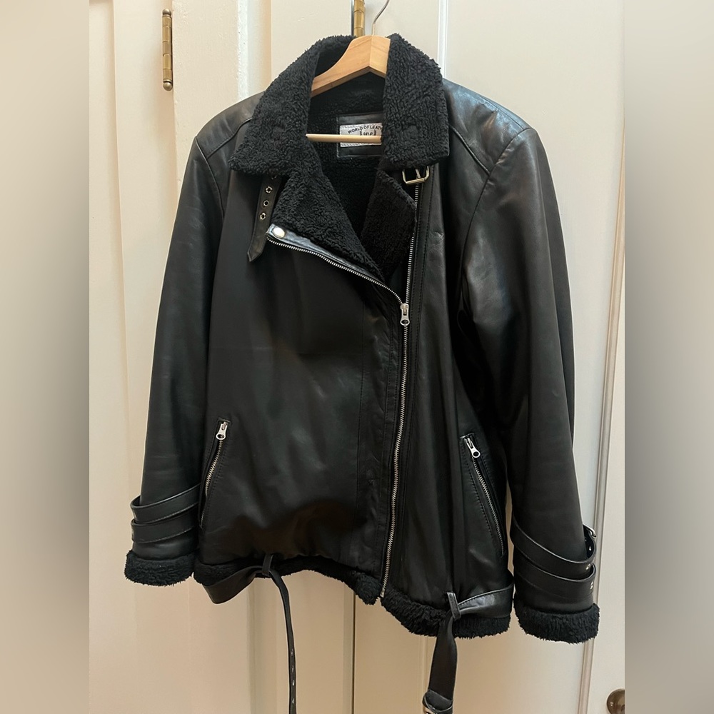 Genuine leather and faux shearling biker bomber moto jacket size M/L